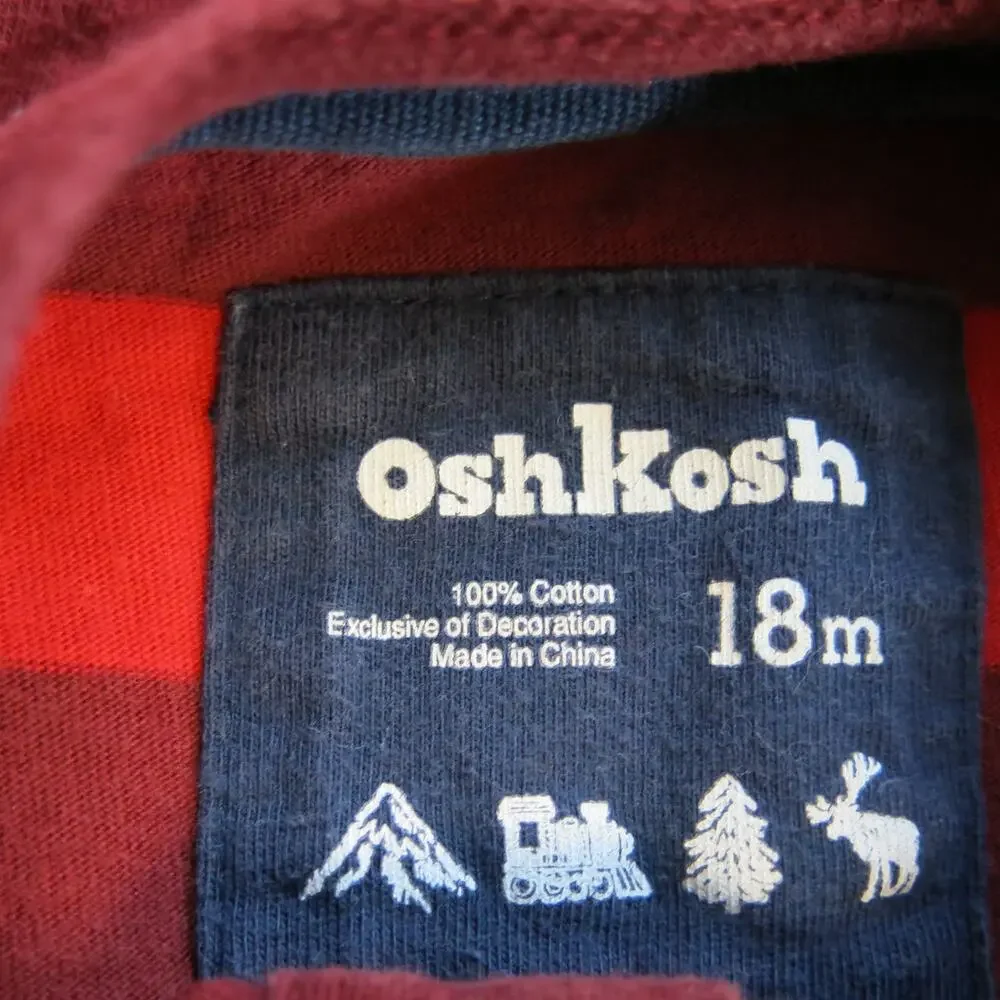 OSHKOSH Boys Shirt Long Sleeve Snaps Size 18 Months Red Stripe Casual Play